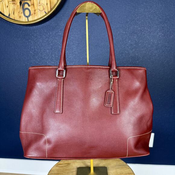Vintage Coach Hamptons Maroon Red Tote Shoulder Bag 7757
